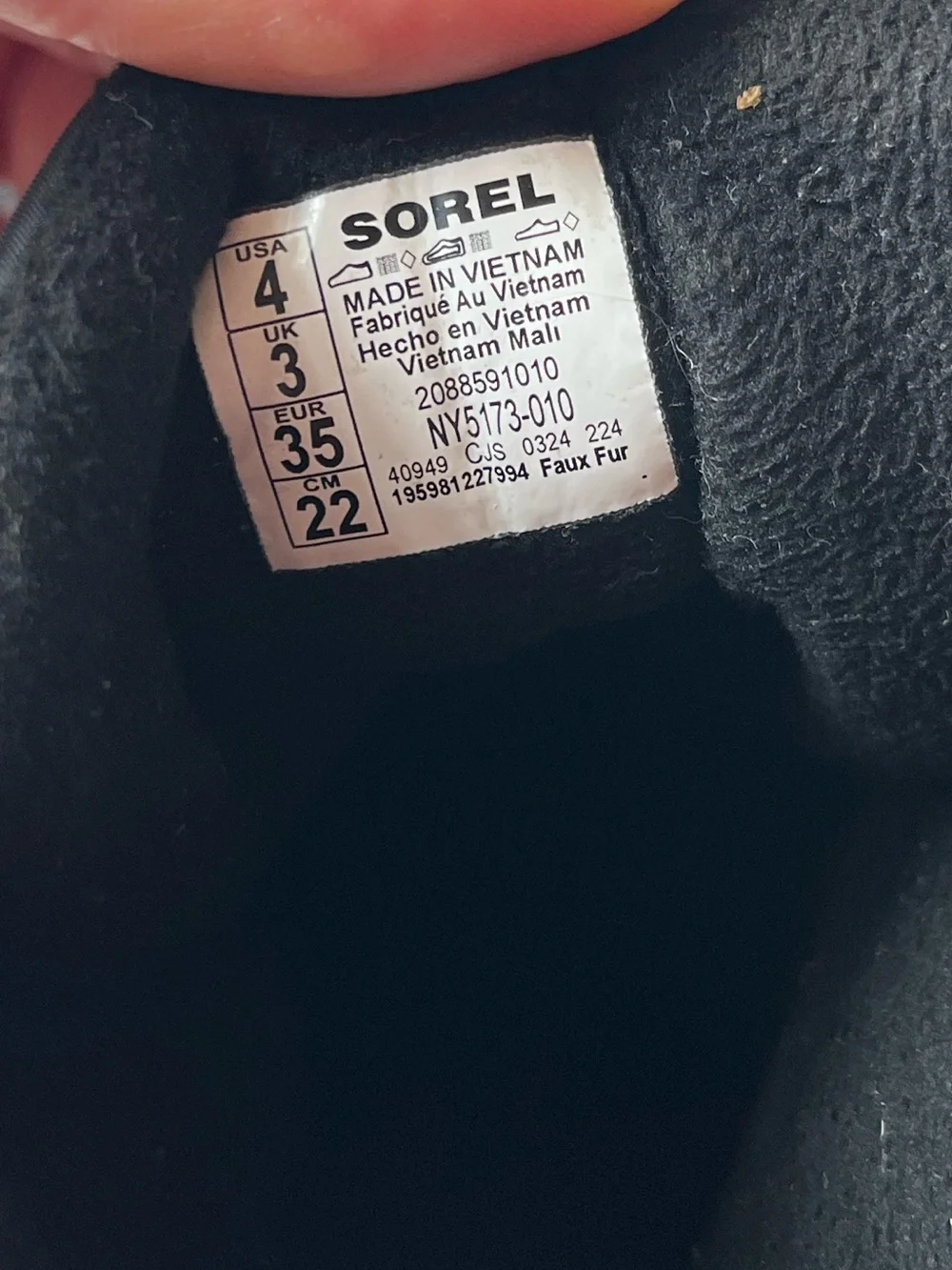 SOREL WHITNEY II SHORT LACE BLACK BOOTS WINTER SNOW SIZE 4